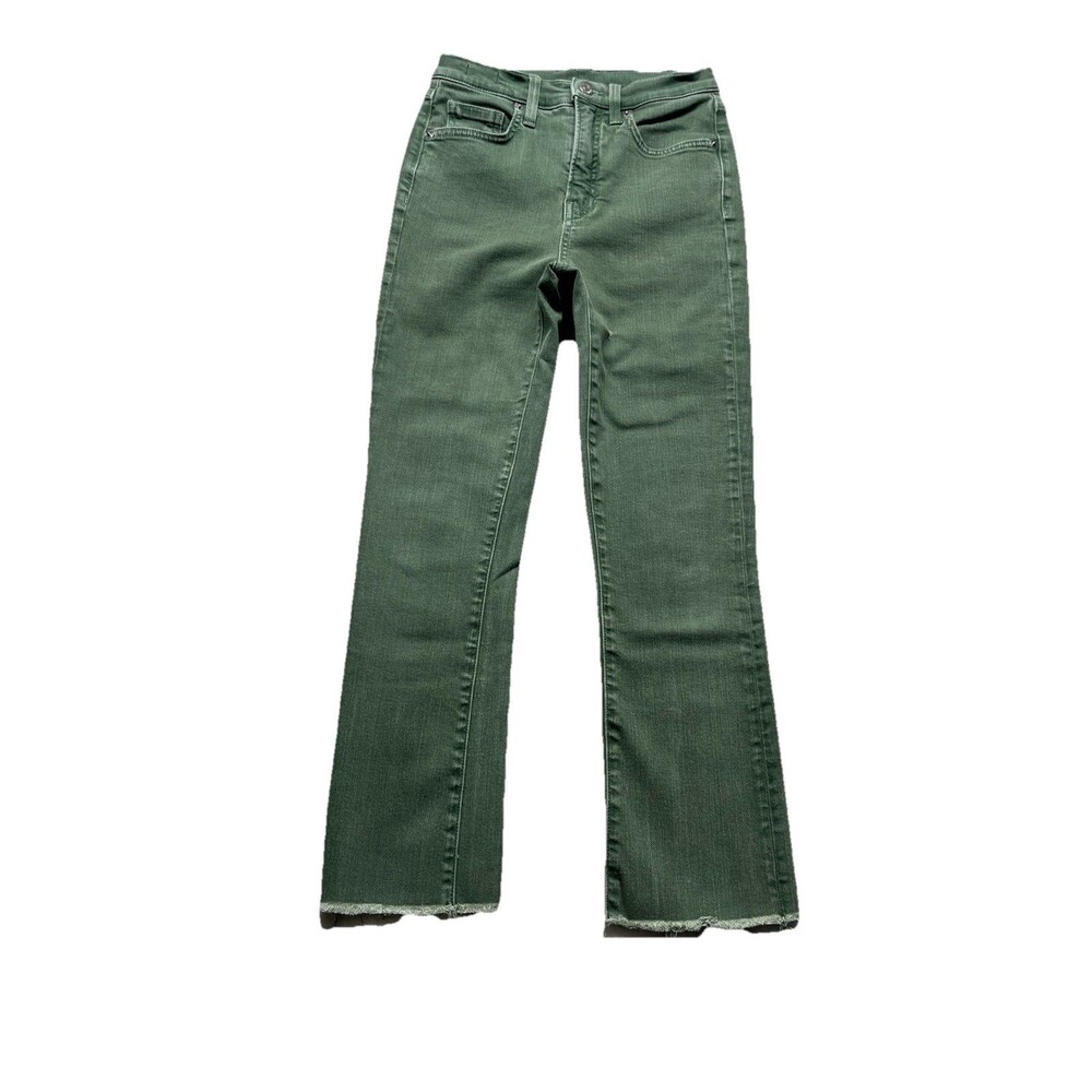 VERONICA BEARD Jeans Womens 26 Green Carly Kick Flare High Rise Raw Hem Designer